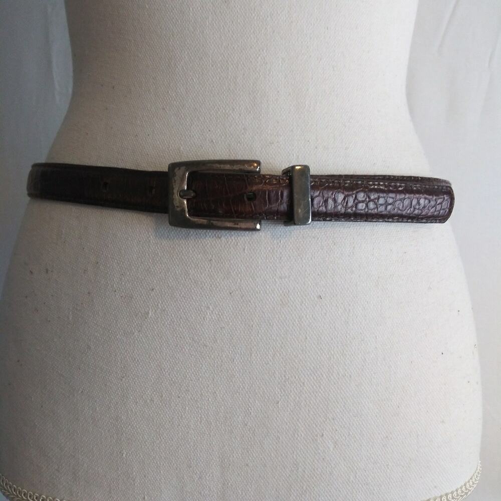 Kenneth Cole Womens Medium Belt Leather Croc Embossed Brown Genuine Italian